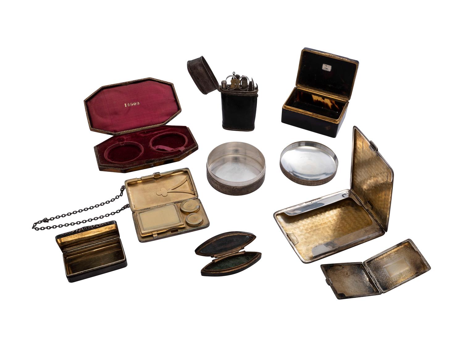 Nine Horn and Silver Boxes and Compacts