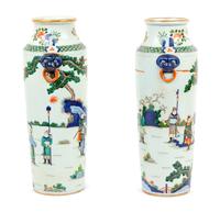 A Pair of Chinese Wucai Porcelain Vases Height 17 1/8 inches. — 20TH CENTURY