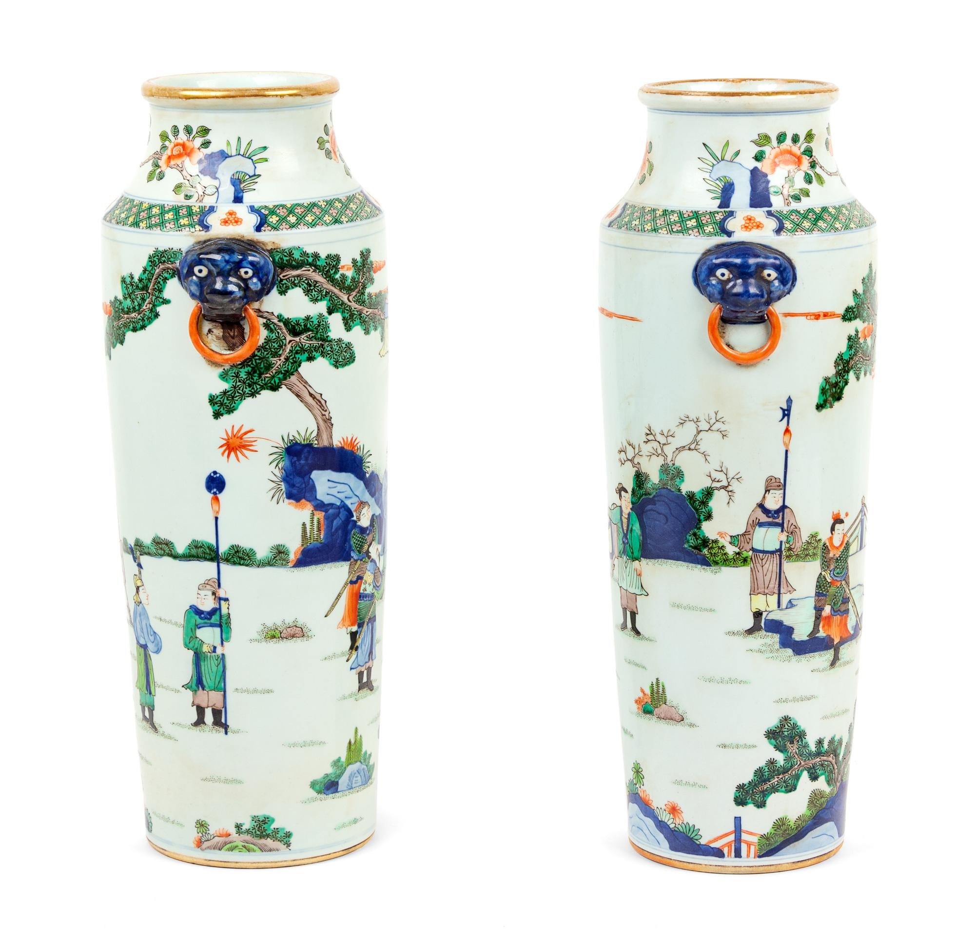 A Pair of Chinese Wucai Porcelain Vases Height 17 1/8 inches. — 20TH CENTURY