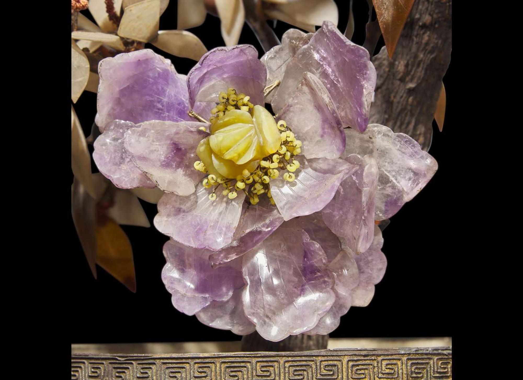 A pair of Chinese hardstone “Flowering Bonsai” in cloisonné jardinieres, 19th to early 20th century 景泰藍花盆寶石盆栽 十九至二十世紀
