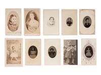 [EARLY PHOTO] Collection of paper photos, incl. CDVs, cabinet cards, RPPCs, silver gelatin prints.