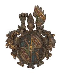 An Italian Painted and Parcel Gilt Carved Armorial Plaque