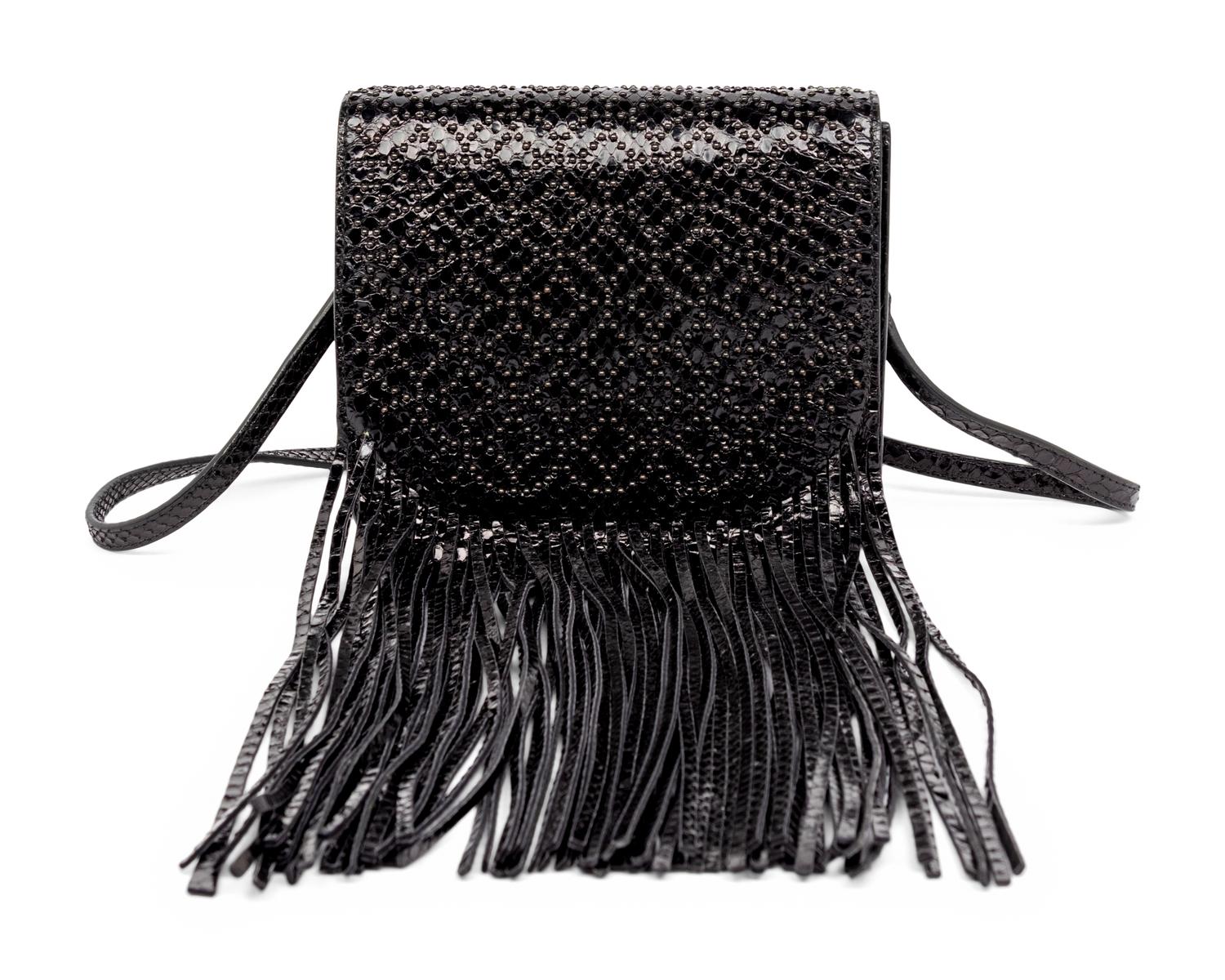 ALAÏA, FRINGED PYTHON FLAP BAG