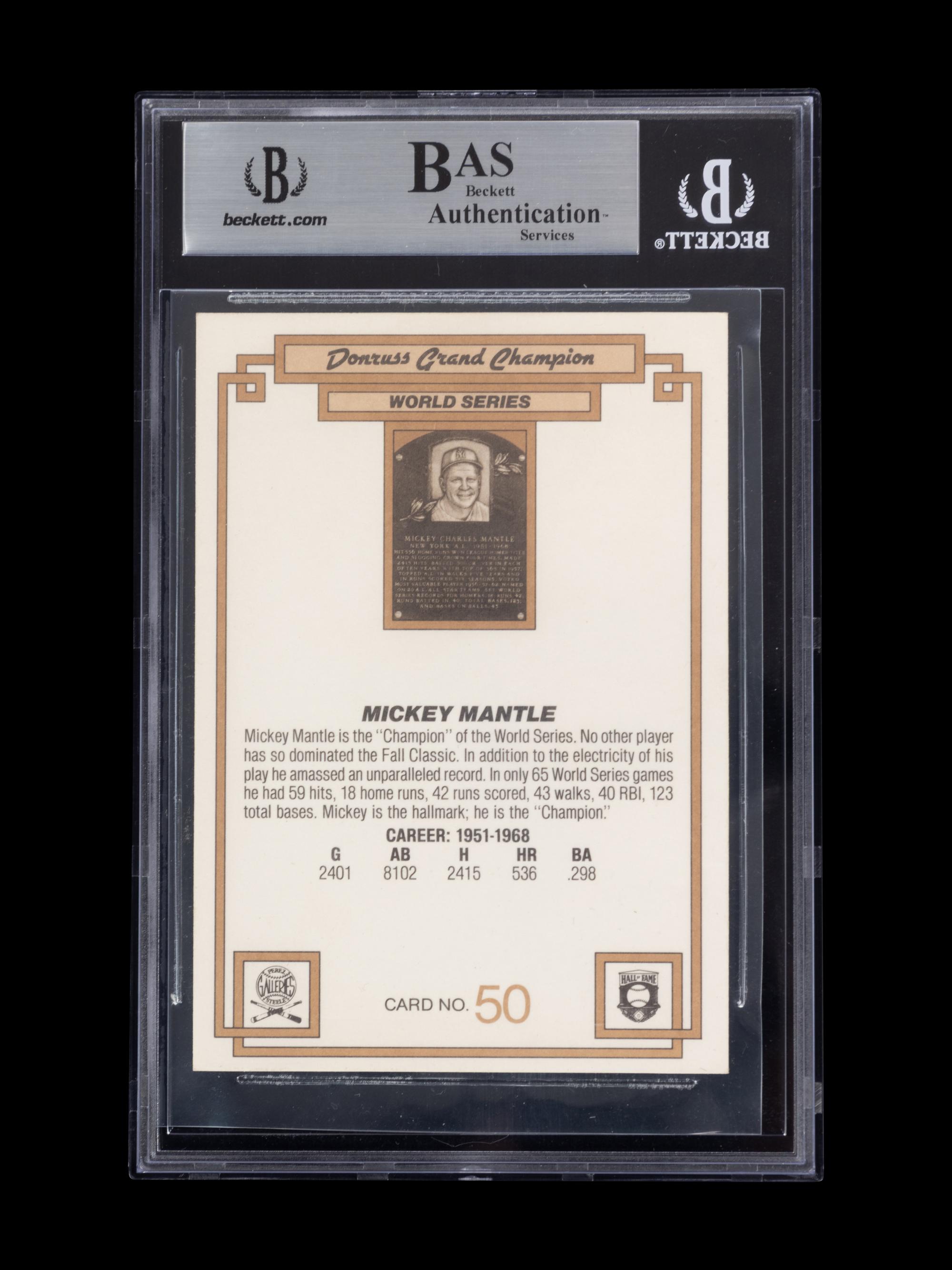 A 1984 Donruss Champions Mickey Mantle Signed Autograph Baseball Card No. 50 (Beckett Authentication Services BAS Certified)