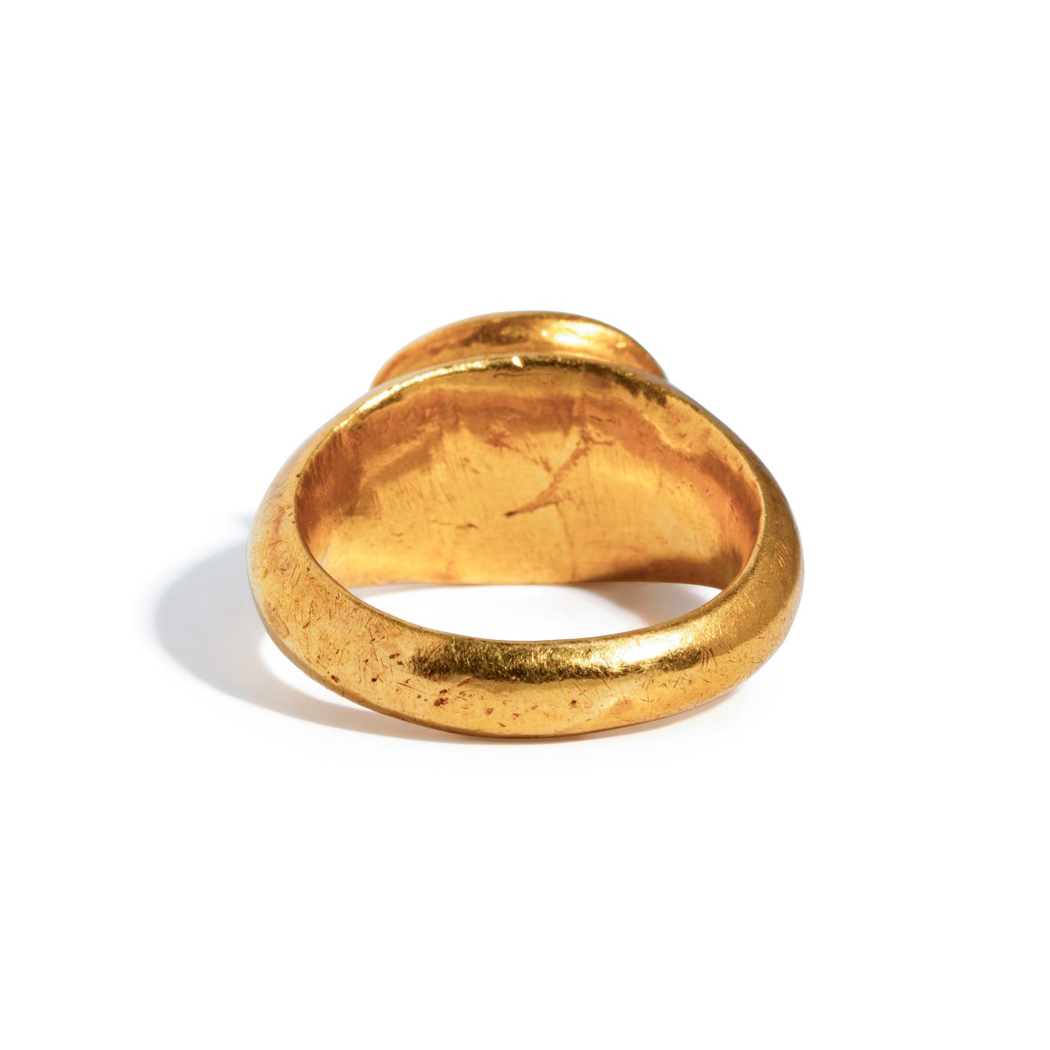 A Roman Gold and Red Jasper Finger Ring with Hermes