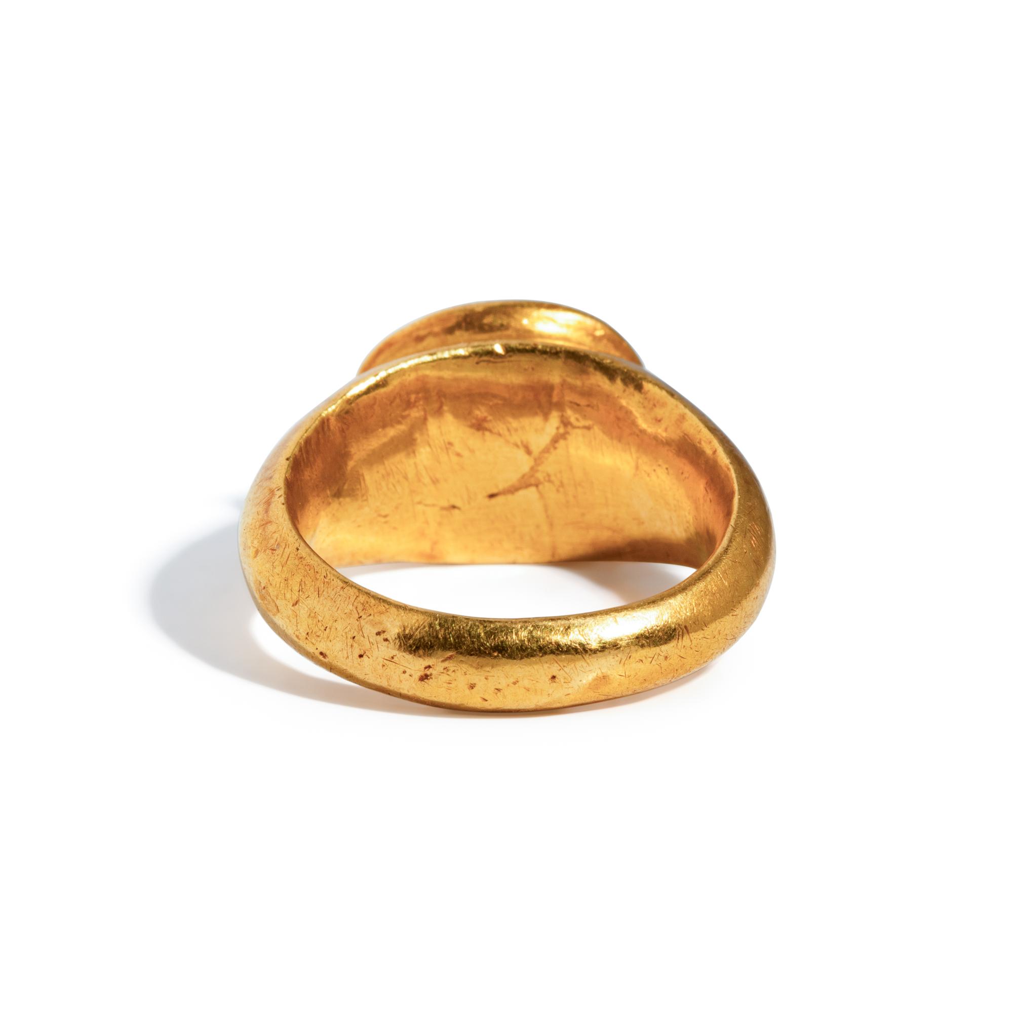 A Roman Gold and Red Jasper Finger Ring with Hermes
