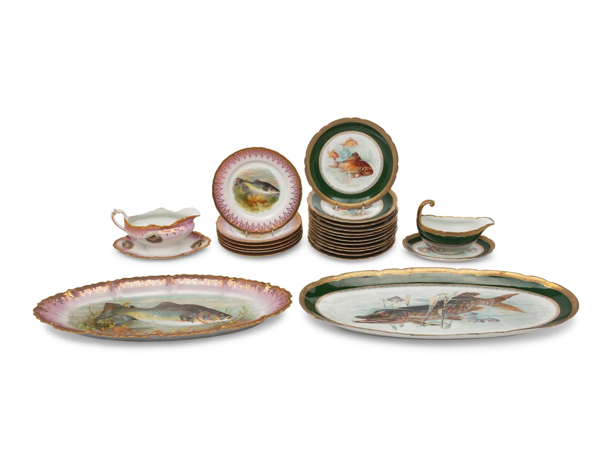 Two Hand-Painted Porcelain Fish Services