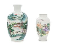 Two Famille Rose Porcelain Vases Height of larger 12 inches. — LATE 19TH-20TH CENTURY