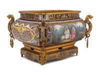 A French Silvered and Gilt Bronze Mounted Porcelain Jardinière
