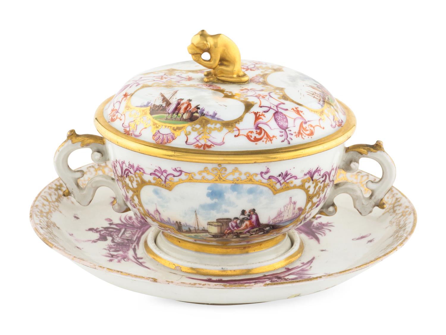 A Meissen Porcelain Covered Bowl ( Écuelle ) and Associated Meissen Stand