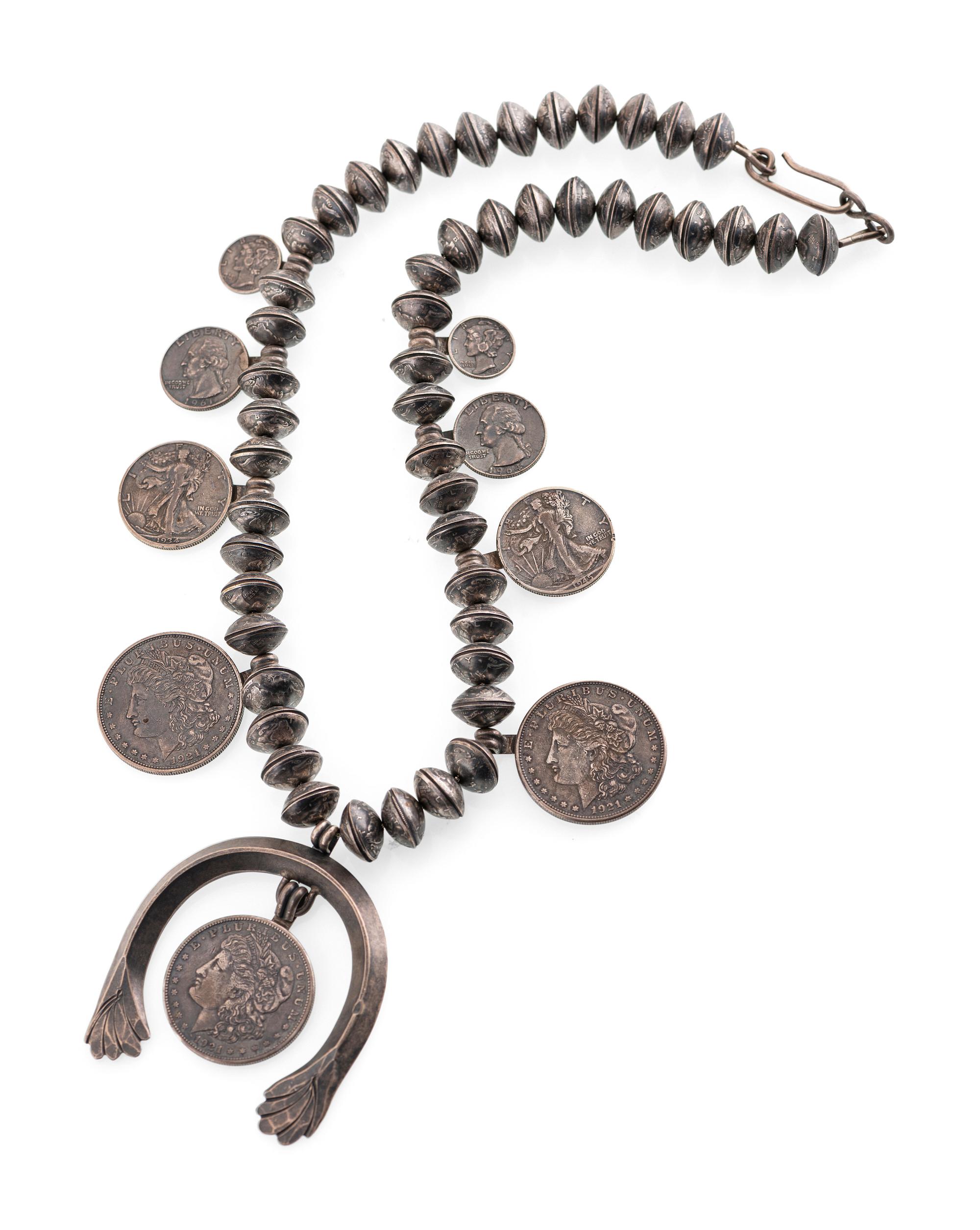 Navajo Silver Squash Blossom Necklace, with Coins