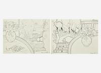 Paysage Grec avec Grappe de Raisin and Bouquet d’hibiscus Dans le Jardin , 1990 (a pair of works)