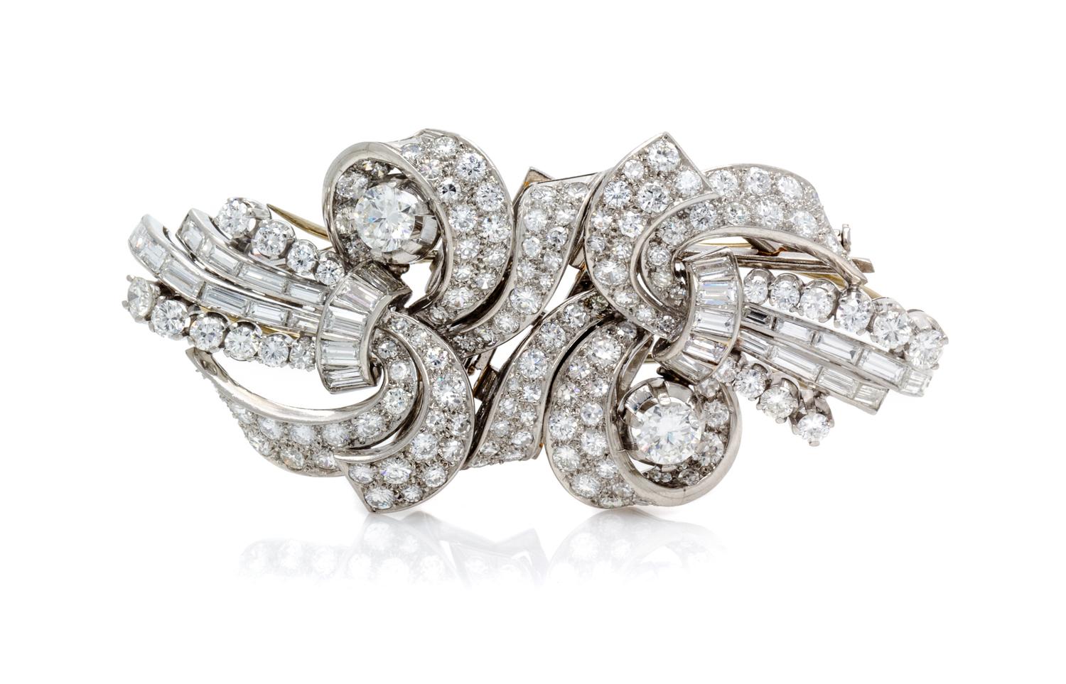 A Pair of Platinum and Diamond Dress Clips, Circa 1950, 32.10 dwts.
