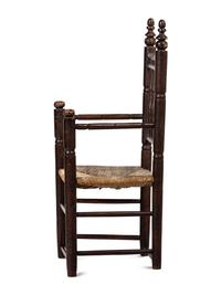 A Pilgrim Century Turned Maple and Oak Spindle-Back Rush-Seat Armchair
