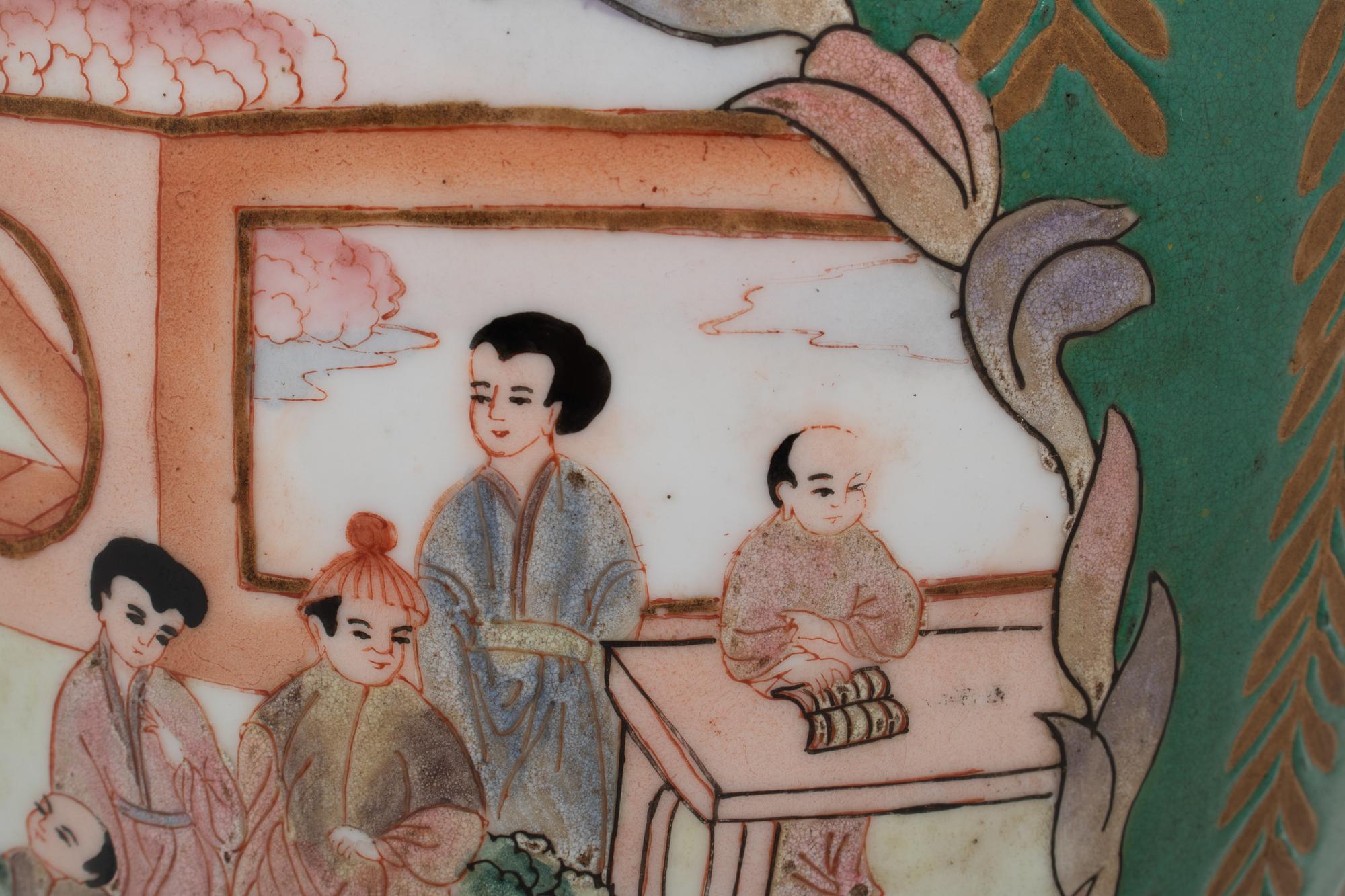 Two Chinese Polychrome Porcelain Ginger Jars with Figural Scenes