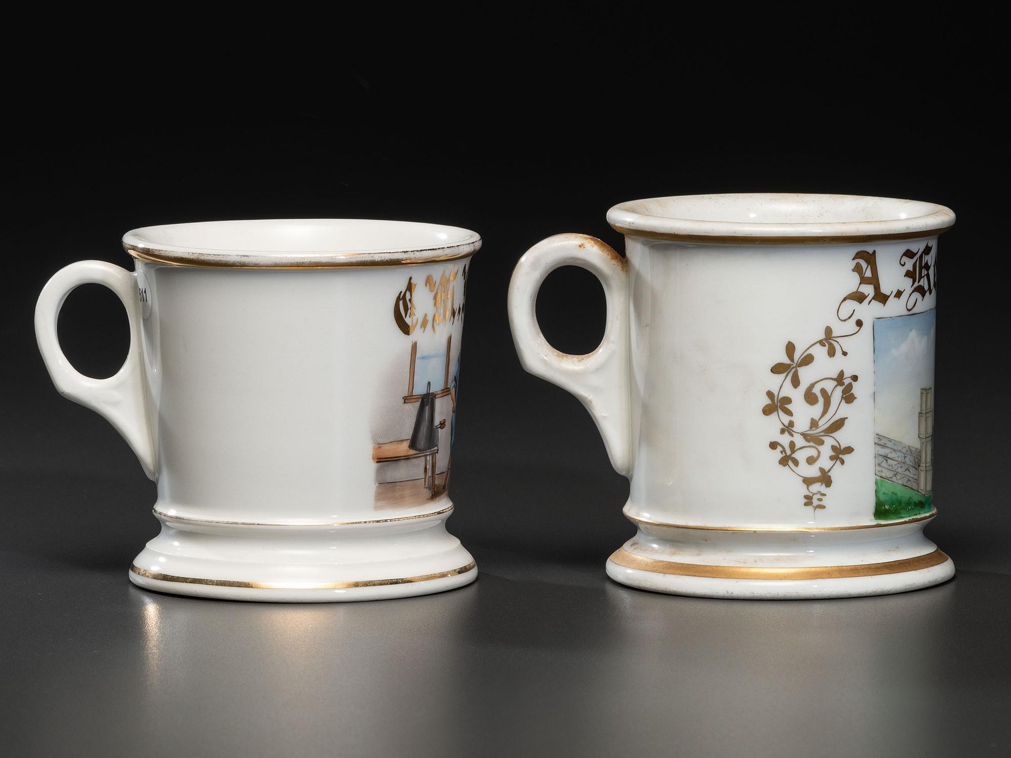 Two Tradesman's Porcelain Occupational Shaving Mugs