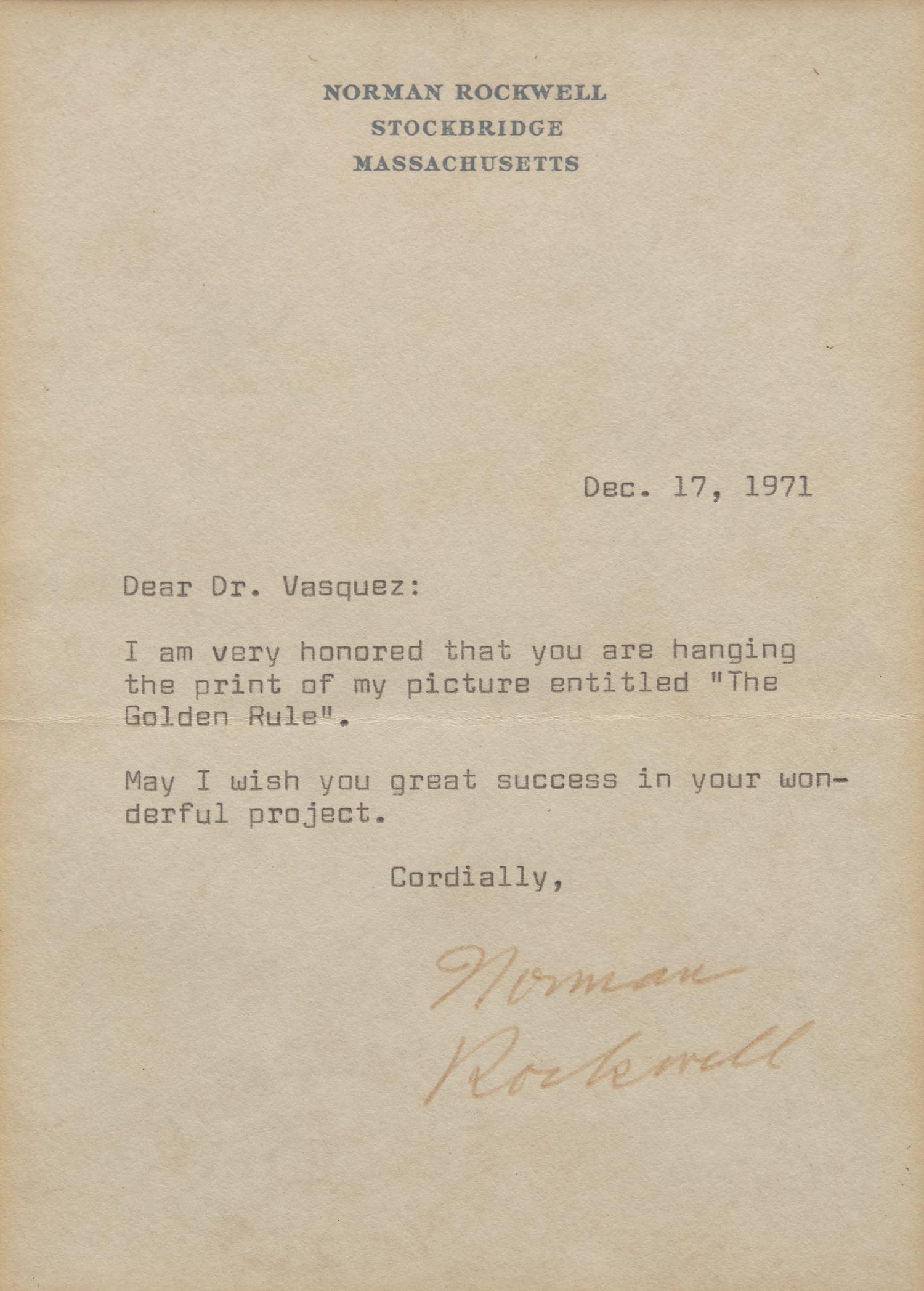 [Americana] Rockwell, Norman. Group of 2 Posters and a Typed Letter, signed