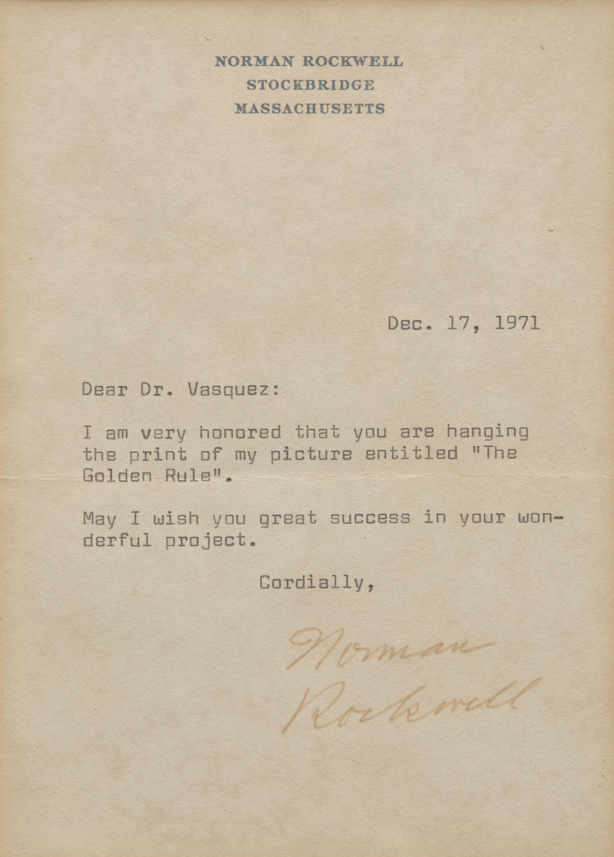 [Americana] Rockwell, Norman. Group of 2 Posters and a Typed Letter, signed