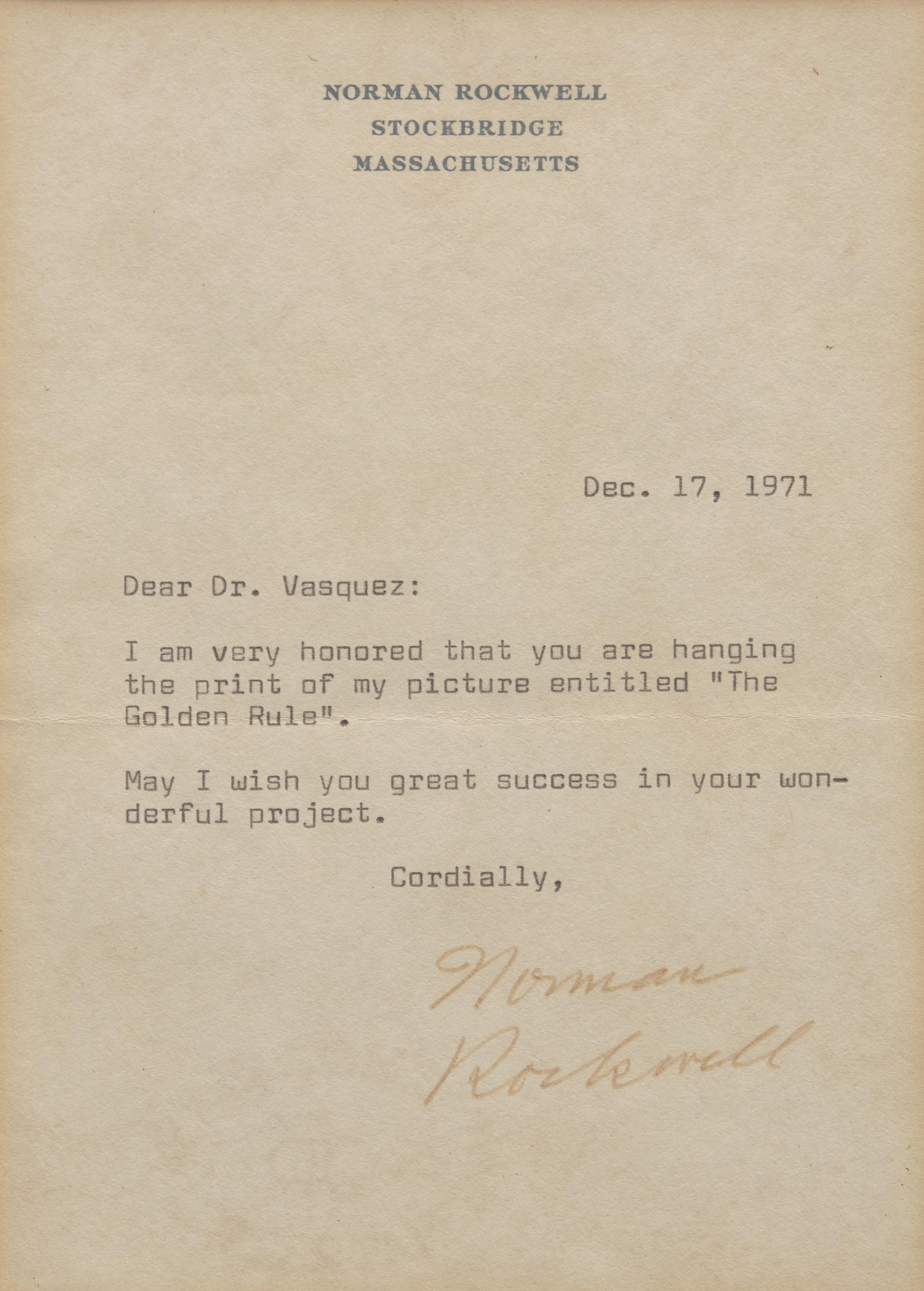 [Americana] Rockwell, Norman. Group of 2 Posters and a Typed Letter, signed