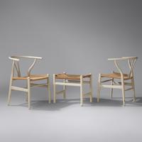 Wishbone chairs, pair, model CH24 and ottoman, 1950 / 1969-1980 Carl Hansen & Søn, Denmark