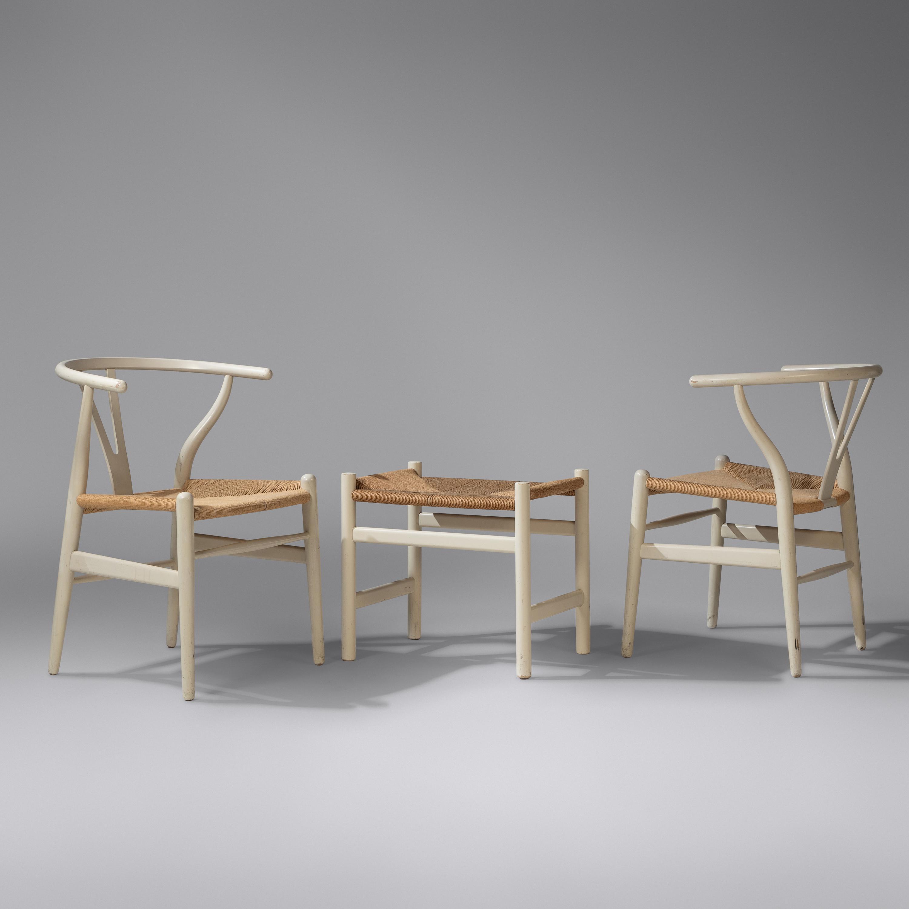 Wishbone chairs, pair, model CH24 and ottoman, 1950 / 1969-1980 Carl Hansen & Søn, Denmark