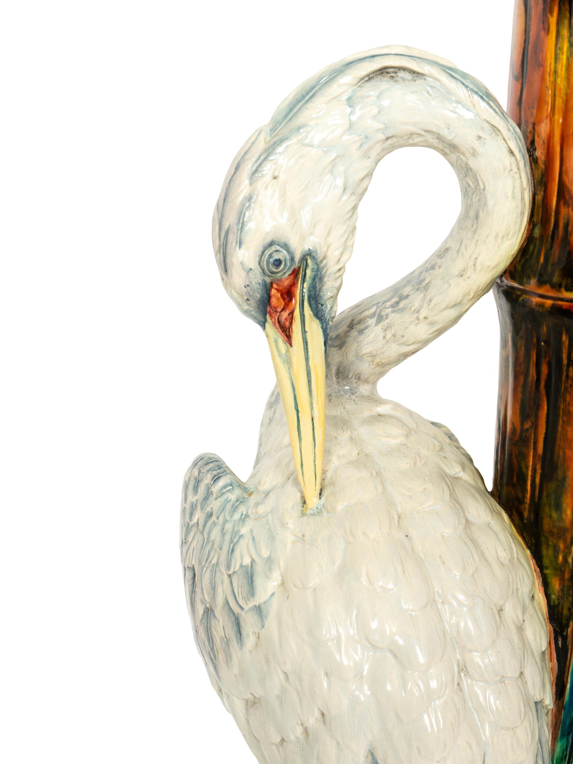 A Rare Victorian Royal Worcester Stork-Form Majolica Umbrella or Cane Stand