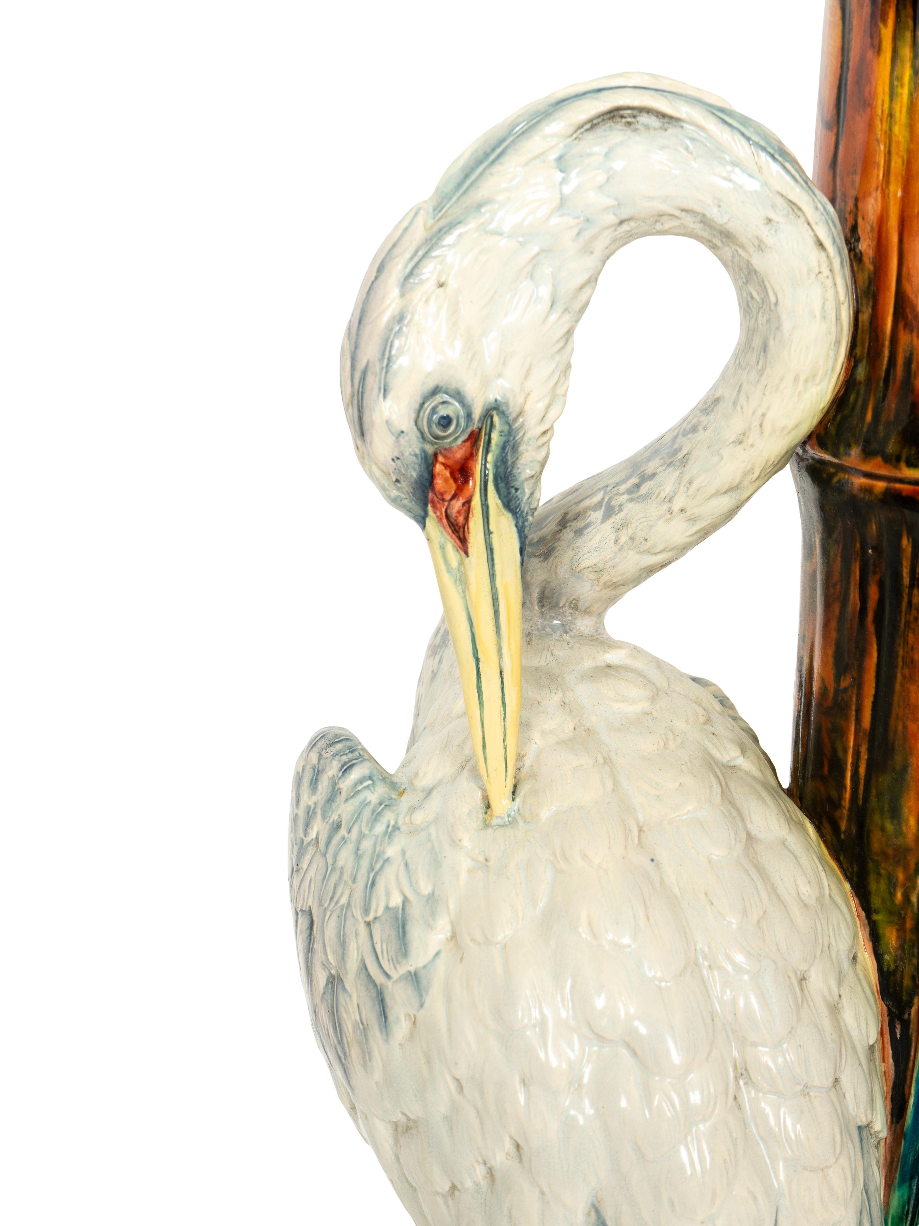 A Rare Victorian Royal Worcester Stork-Form Majolica Umbrella or Cane Stand