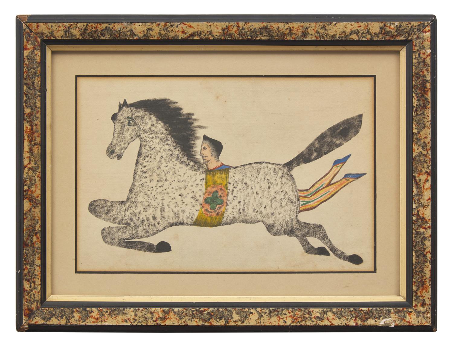 American School 19th Century, A Drawing of a Flying Horse and Acrobat