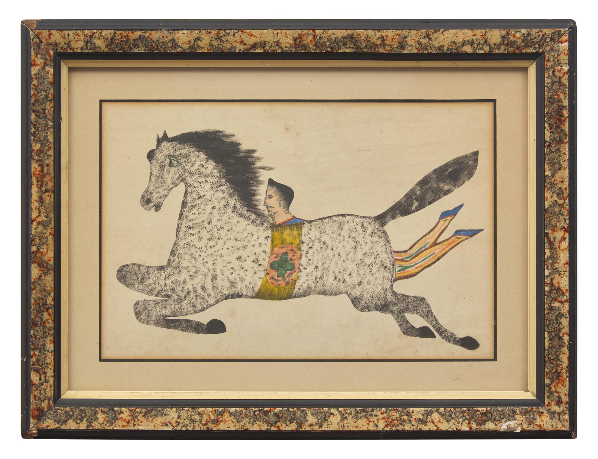 American School 19th Century, A Drawing of a Flying Horse and Acrobat