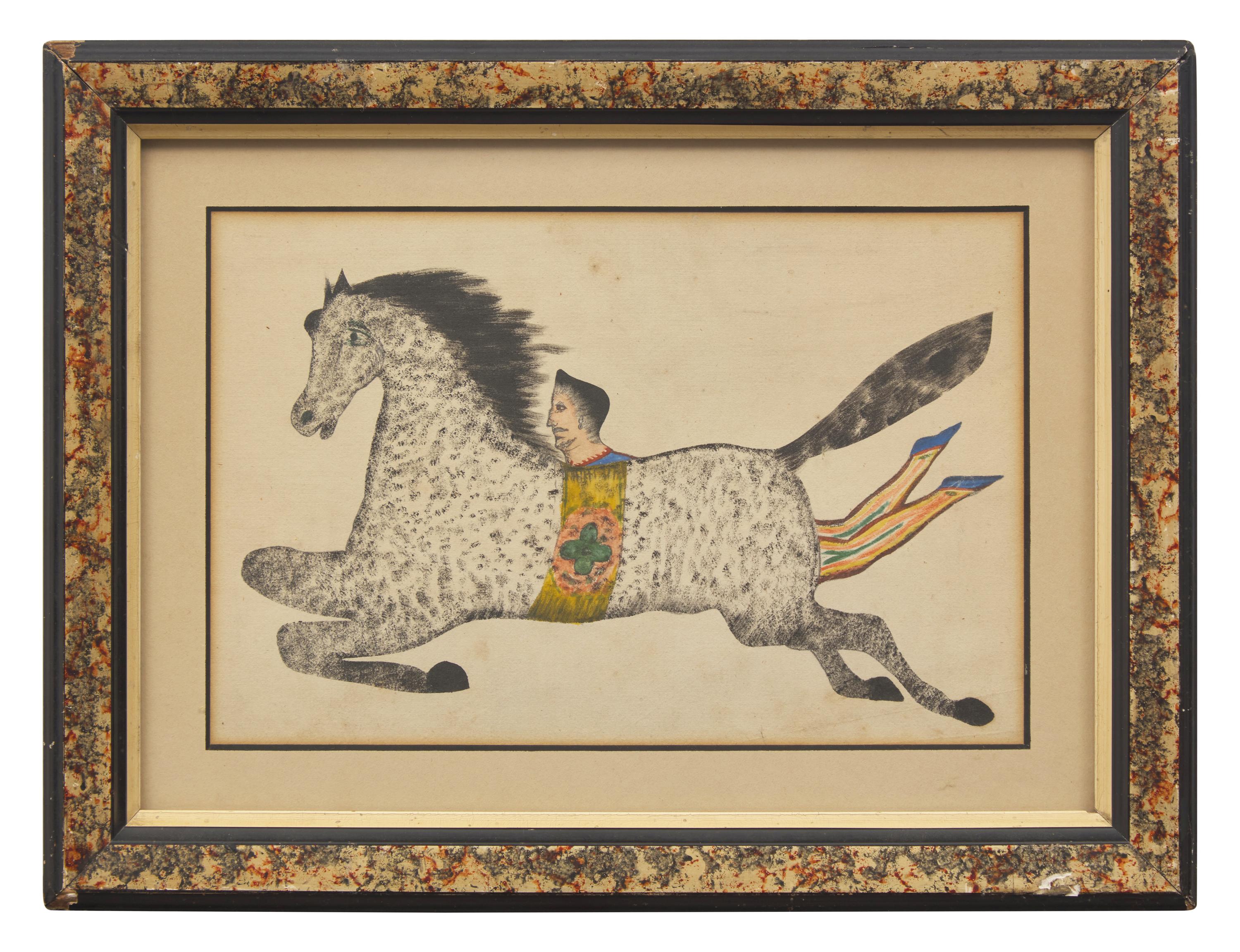 American School 19th Century, A Drawing of a Flying Horse and Acrobat