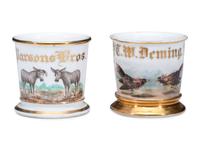 Two Porcelain Shaving Mugs of Farm Animal Interest