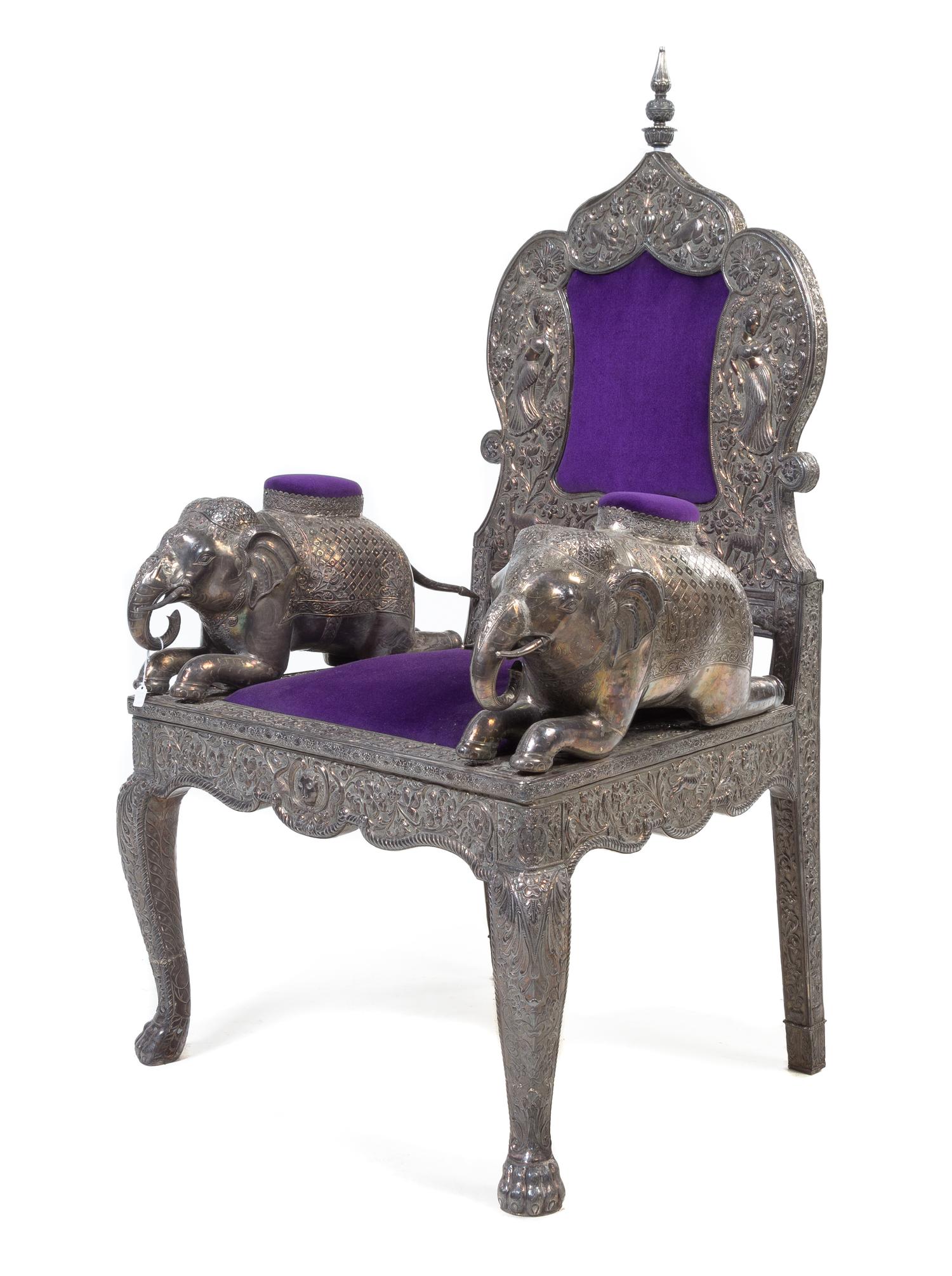 An Indian Silver-Clad Throne Chair Height 49 inches. — 19TH/20TH CENTURY