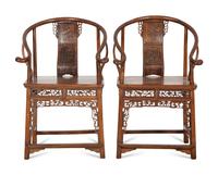 A Pair of Chinese Carved Hardwood Horseshoe-back Armchairs