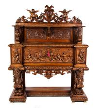 A Renaissance Revival Carved Oak Console Cabinet, ATTRIBUTED TO R.J. HORNER, Height 77 x width 62 x depth 26 inches. — ATTRIBUTED TO R.J. HORNER,