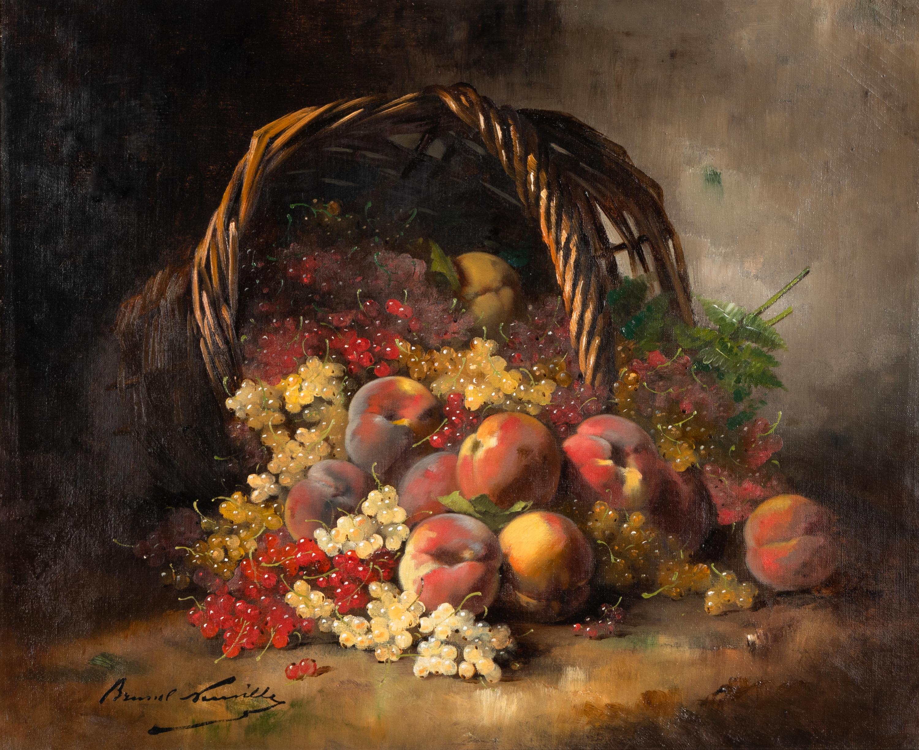 Alfred Arthur Brunel de Neuville (French, 1852–1941) — Still Life with Currants and Peaches Spilling from a Basket