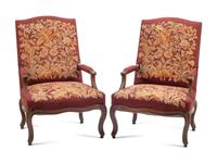 A Pair of Louis XV Walnut Fauteuils