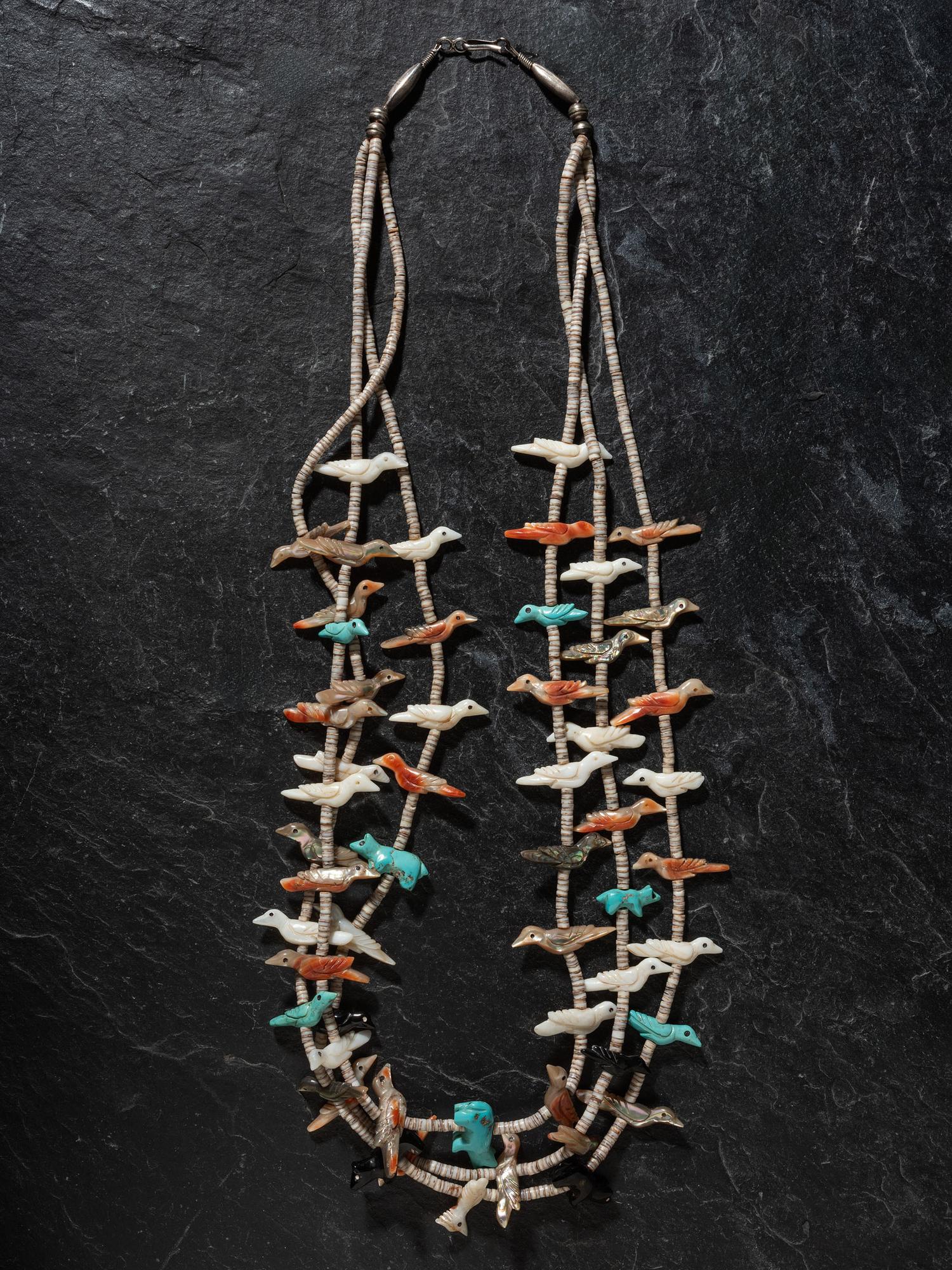 Three-strand Bird and Bear Fetish Necklace