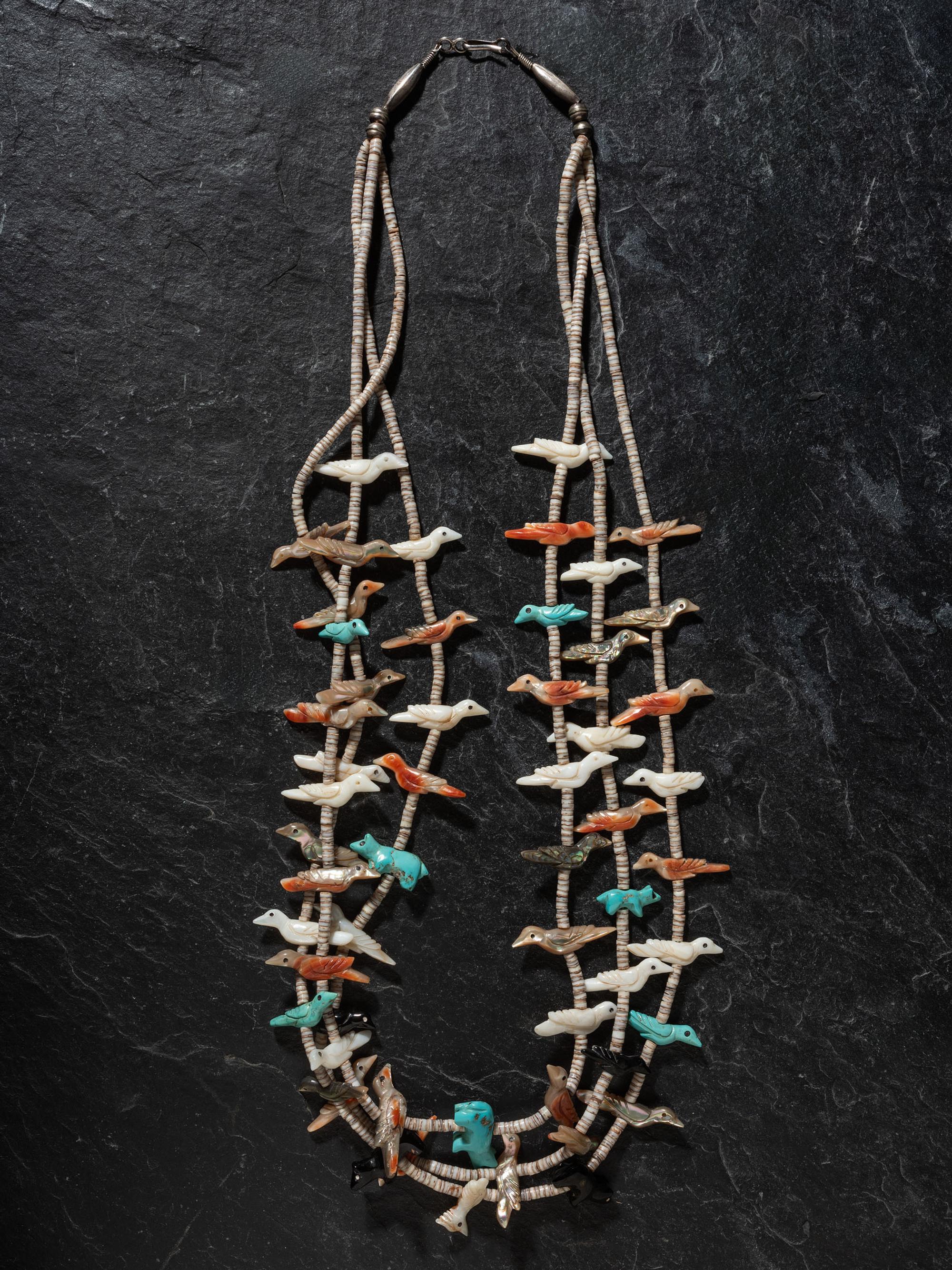 Three-strand Bird and Bear Fetish Necklace