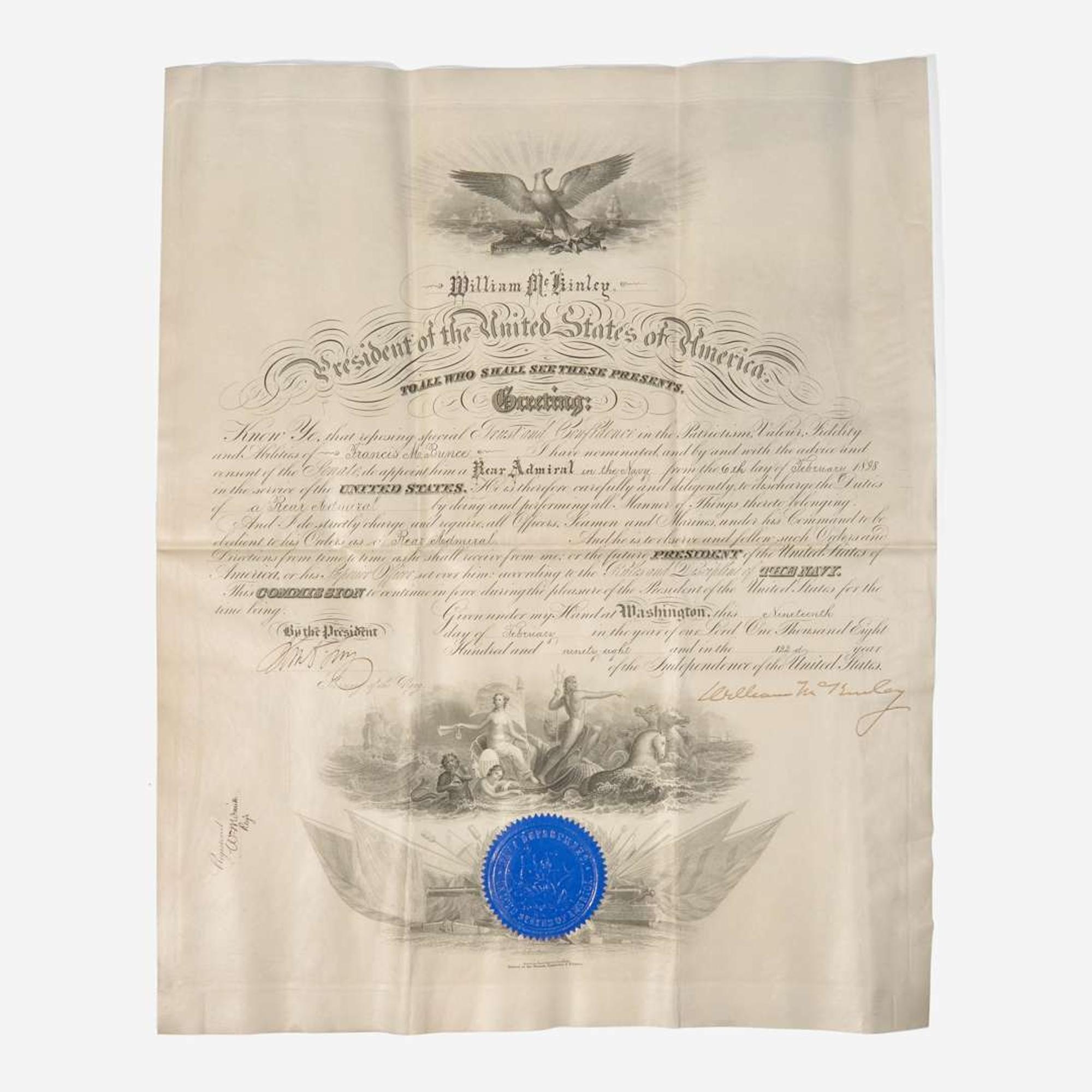 [Presidential] [Bunce, Francis M.] McKinley, William Signed Military Commission