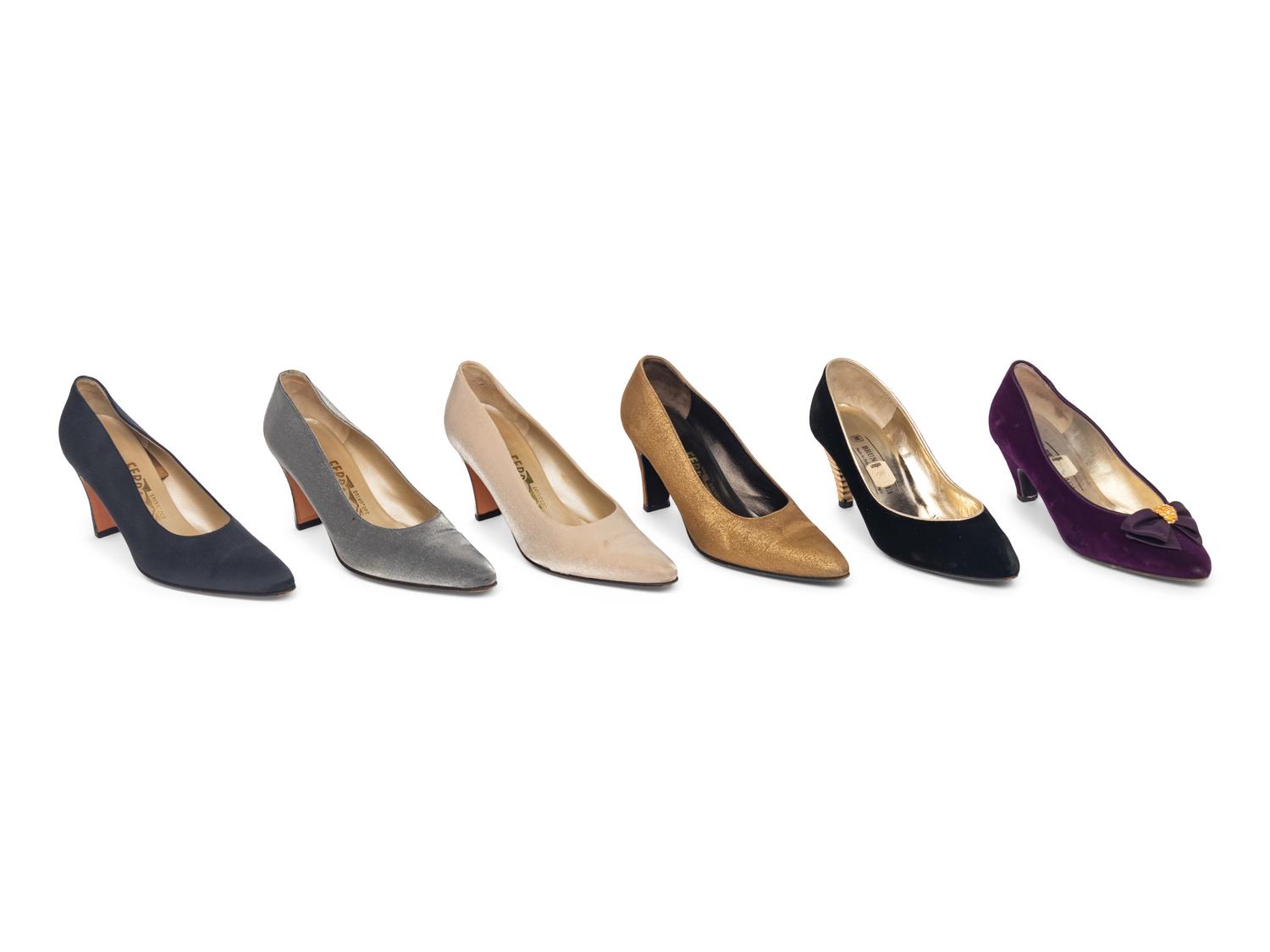 Six Pairs of Evening Pumps by Ferragamo and Bruno Magli