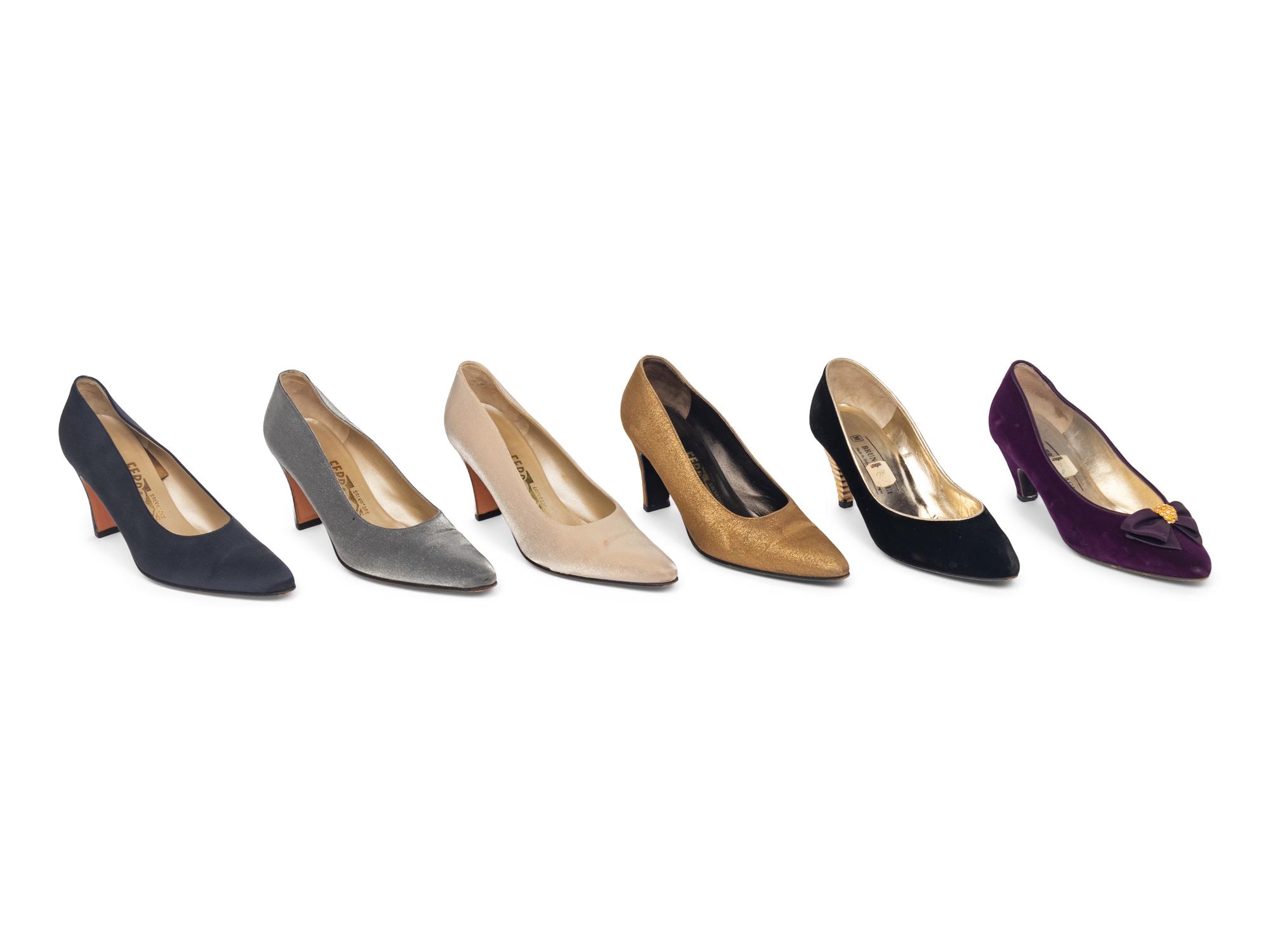 Six Pairs of Evening Pumps by Ferragamo and Bruno Magli