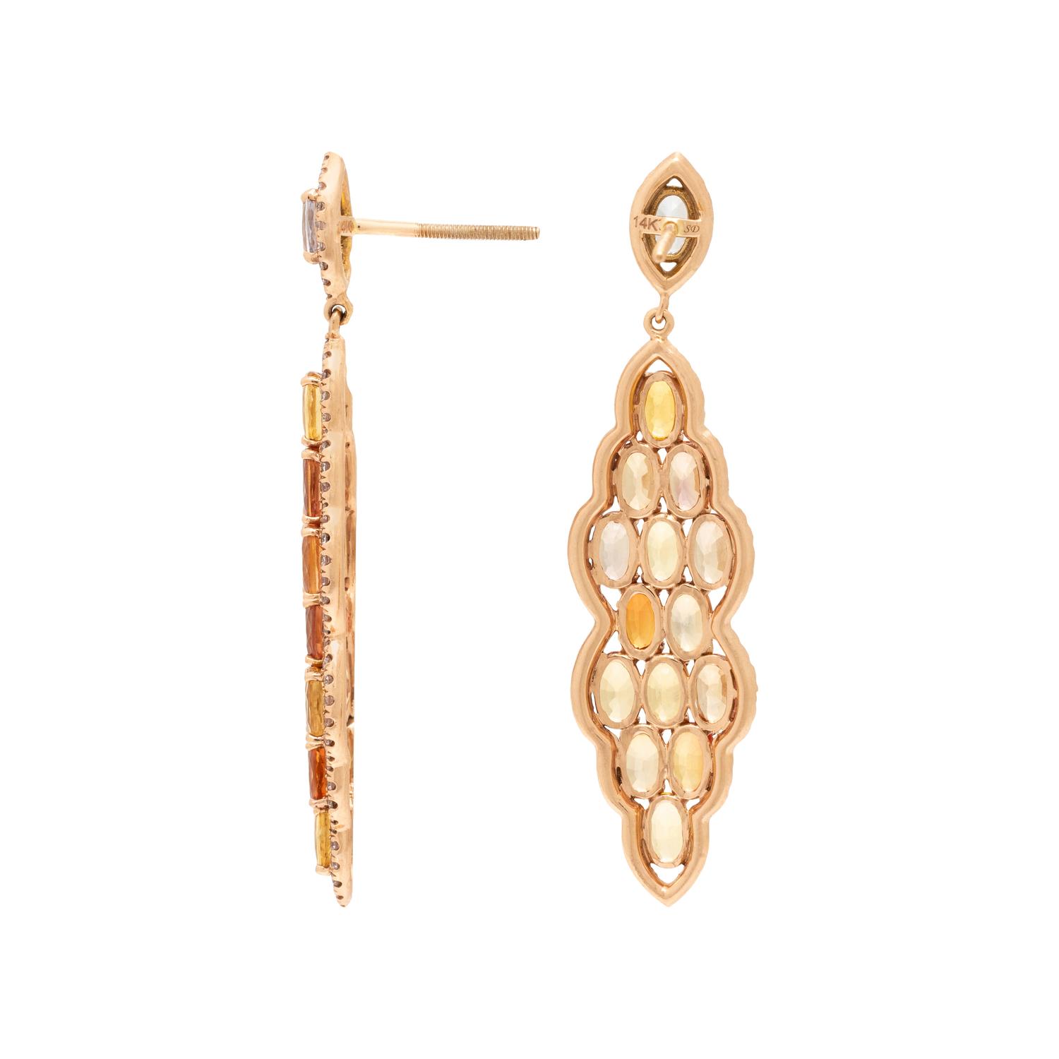 Multicolored Sapphire, Diamond, and Rose Gold Earrings