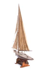 A Brass Mounted Painted Wood Pond Boat