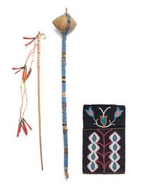 Sioux Beaded Stone Club, Quilled Pipe Tamper, and Prairie Beadwork