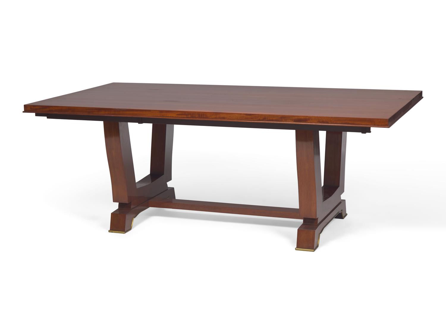A Jules Leleu Brass Mounted Mahogany Dining Table