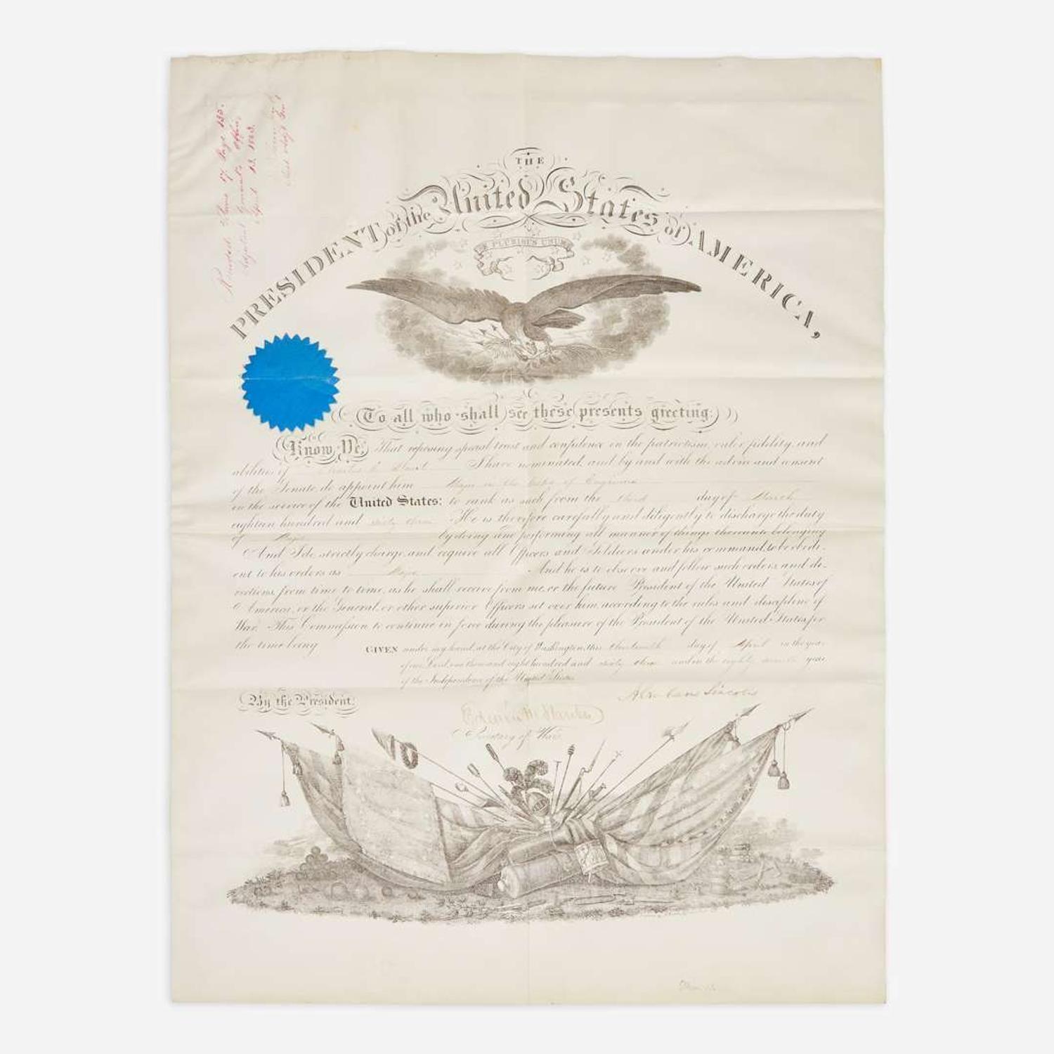 [Presidential] Lincoln, Abraham Signed Military Commission