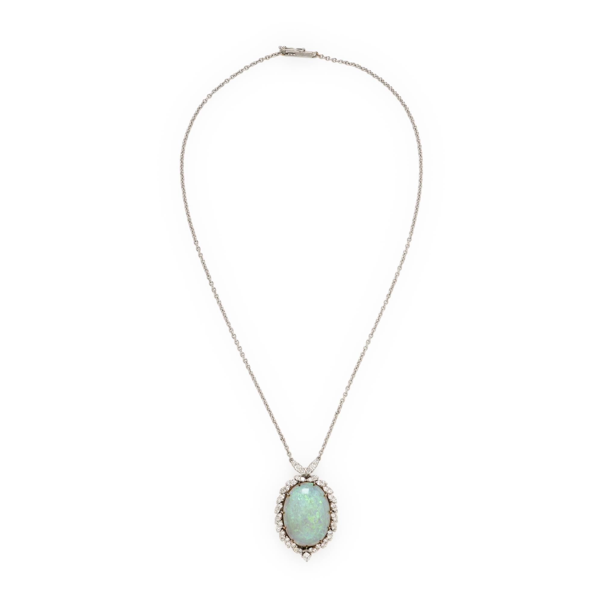 Opal and Diamond Pendant Necklace