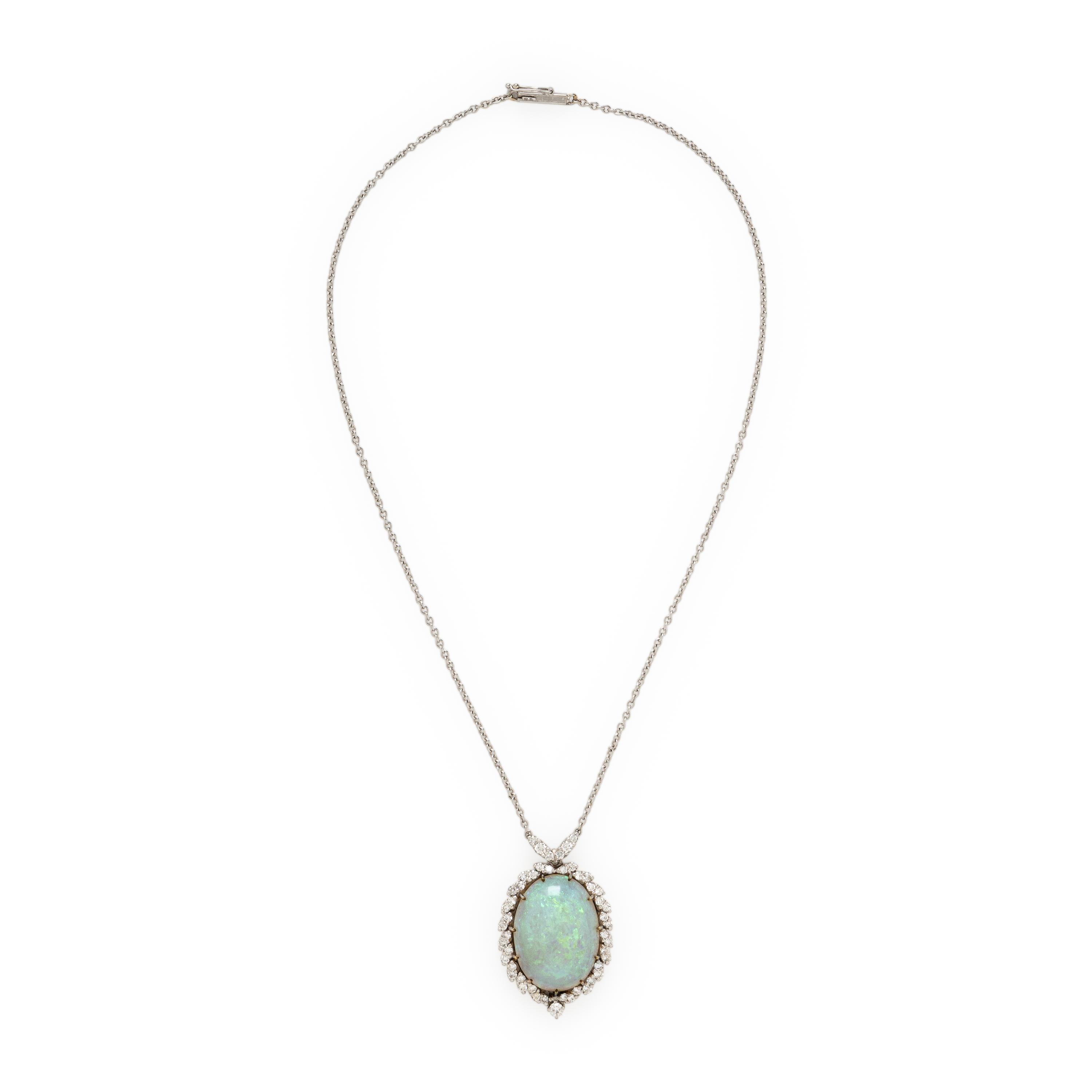 Opal and Diamond Pendant Necklace