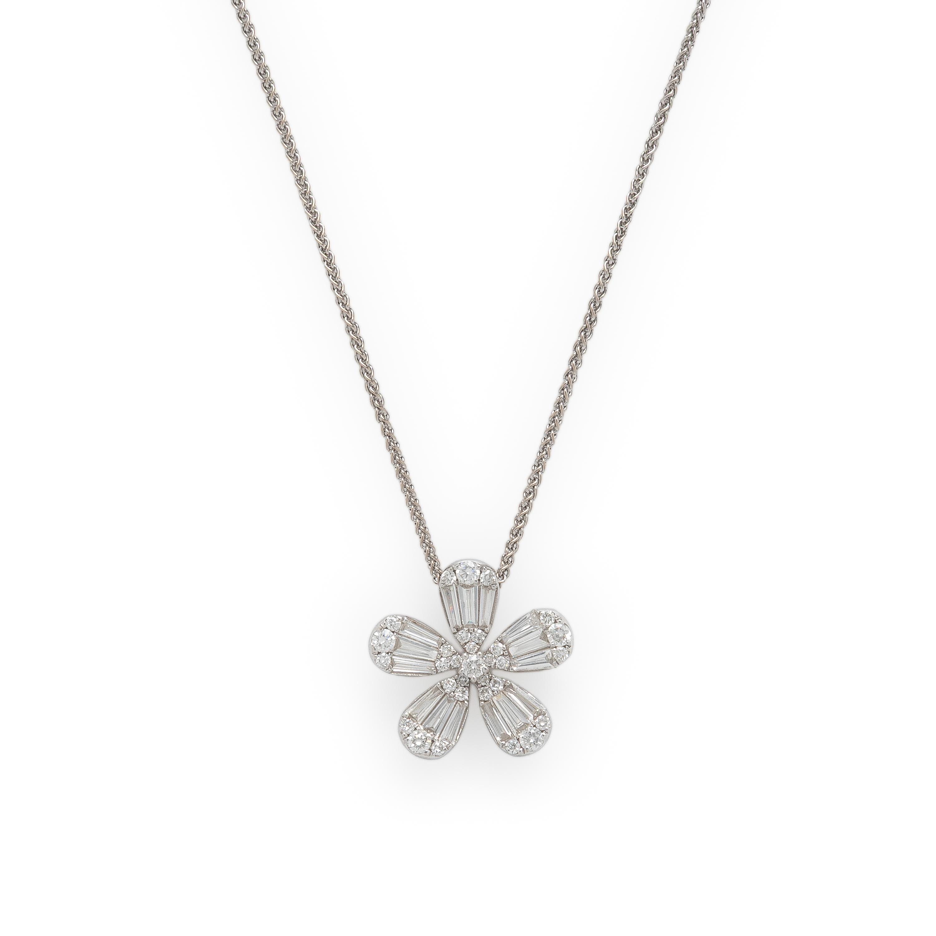 Diamond and White Gold Flower Necklace