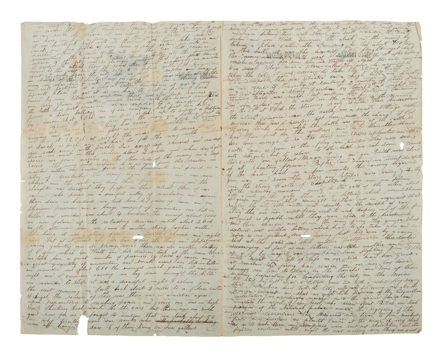 [MEXICAN-AMERICAN WAR]. Detailed letter on captured stationery describing storming the Castle of Chapultepec and the battle for Mexico City. Vera Cruz [Mexico], 8 January 1848.